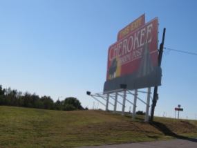 Road sign for Cherokee Trading Post I-40